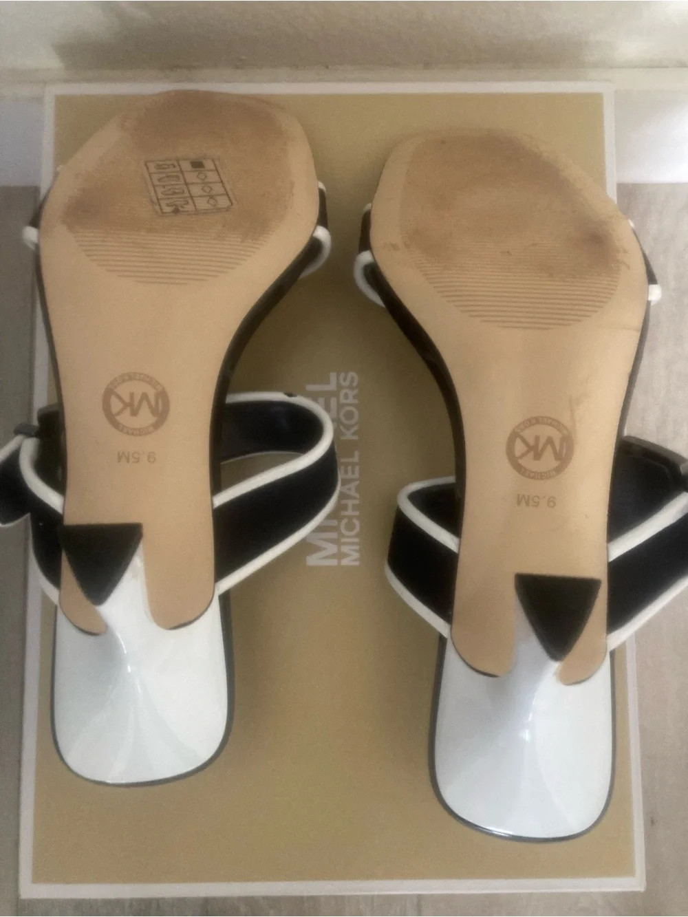 Michael Kors Black Colby Neoprene Heeled Sandal Slides with White Piping
